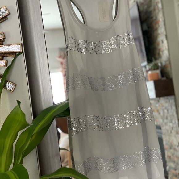 🆕Forever 21 Sheer & Sequin Tank Top, SZ L - Picture 1 of 4